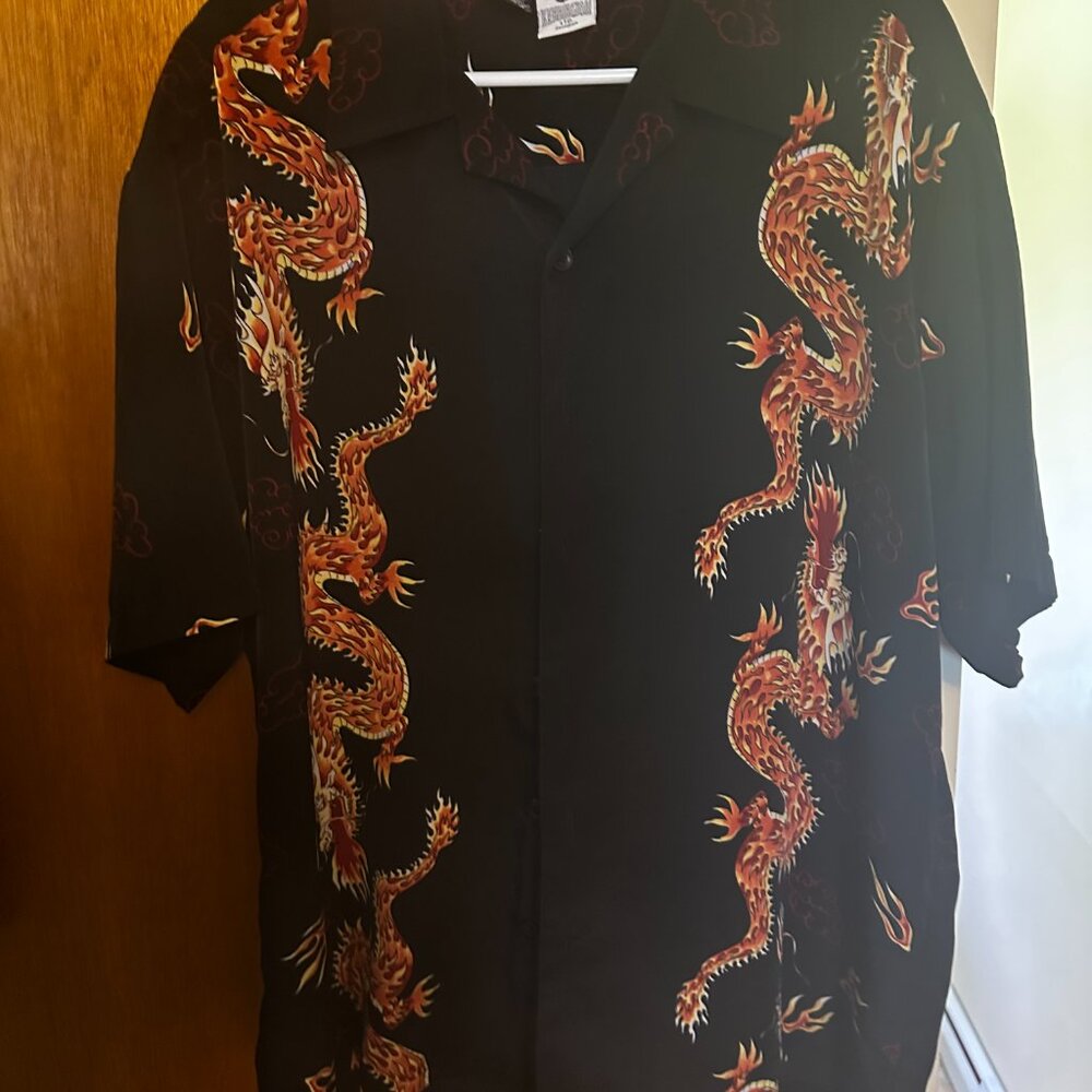 Vintage Kennington Red Dragon Men's Shirt Size XL Hawaiian Camp Rockabilly Black